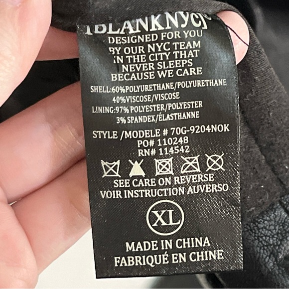 Blank NYC Black Moto Jacket Faux Vegan Leather Silver Zip Biker Edgy Sz XL - Picture 9 of 12